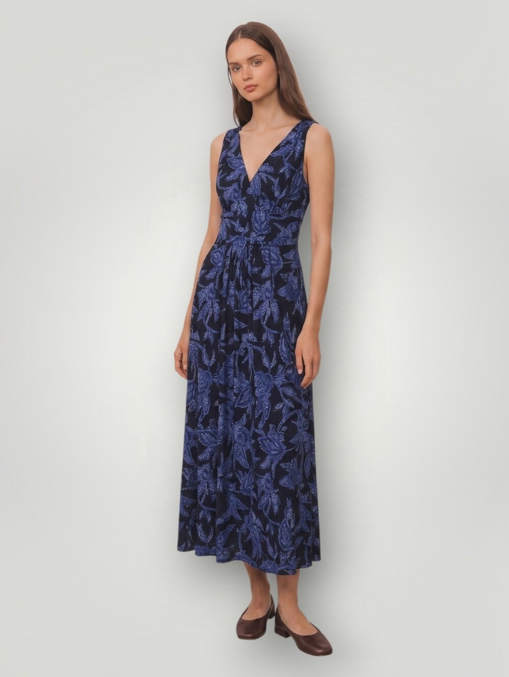 Tommy Hilfiger Maxi Dress 4 Navy Blue Paisley Floral Sleeveless Wedding Guest